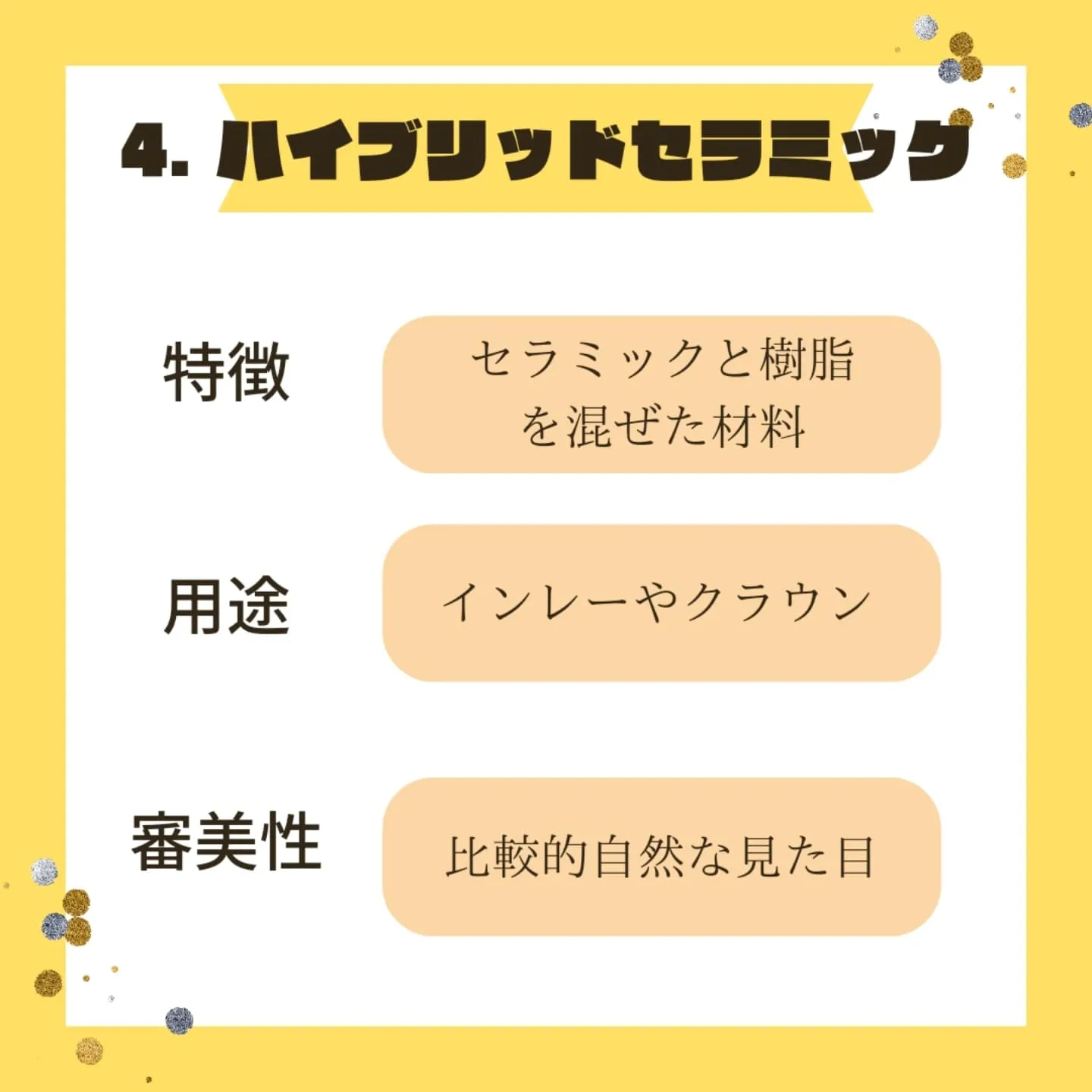 歯科で使用されるセラミックには、主に以下のような種類がありま...